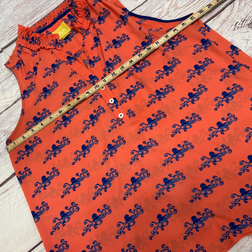 Anthropologie Maeve Fitz Tank Octopus Print Coral Orange Navy Size 12 Large - Picture 4 of 8